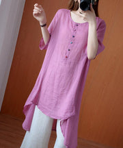 Simple pink clothes For Women o neck asymmetric Midi blouse - bagstylebliss