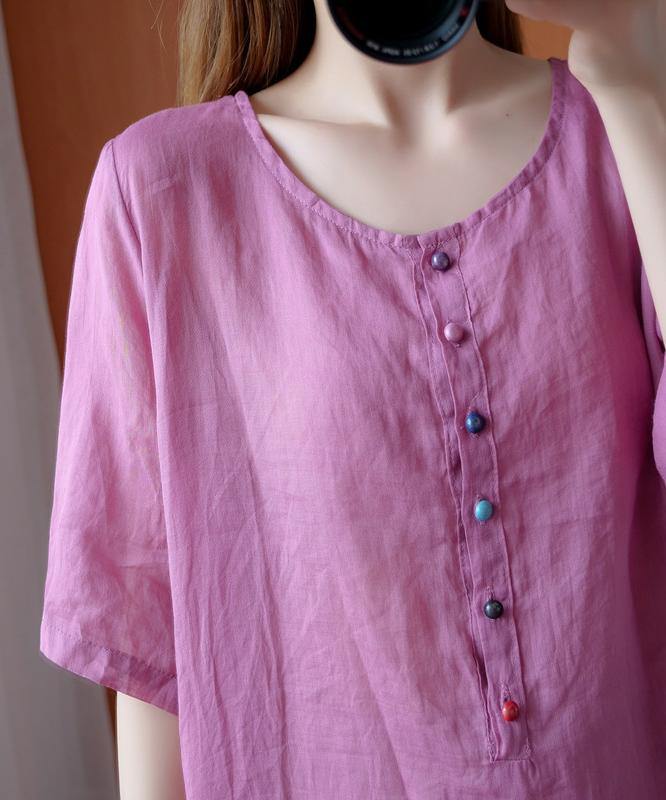 Simple pink clothes For Women o neck asymmetric Midi blouse - bagstylebliss