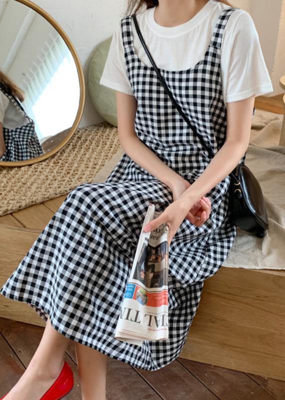 Simple plaid cotton clothes For Women Spaghetti Strap Maxi summer Dress - bagstylebliss