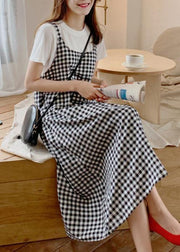 Simple plaid cotton clothes For Women Spaghetti Strap Maxi summer Dress - bagstylebliss