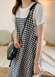 Simple plaid cotton clothes For Women Spaghetti Strap Maxi summer Dress - bagstylebliss