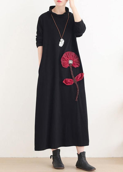 Simple red Lotus Long dress high neck Maxi Dress - bagstylebliss