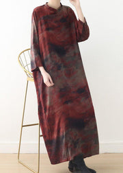 Simple red print dress Omychic Online Shopping o neck baggy A Line spring Dress - bagstylebliss