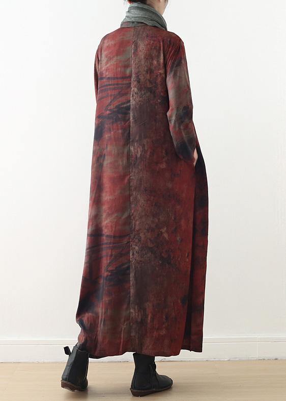 Simple red print dress Omychic Online Shopping o neck baggy A Line spring Dress - bagstylebliss