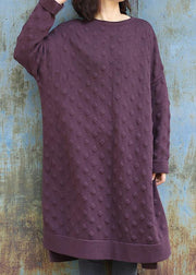 Simple side open Sweater winter dresses Street Style purple Largo knitwear - bagstylebliss