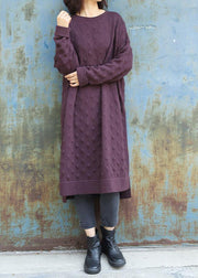 Simple side open Sweater winter dresses Street Style purple Largo knitwear - bagstylebliss