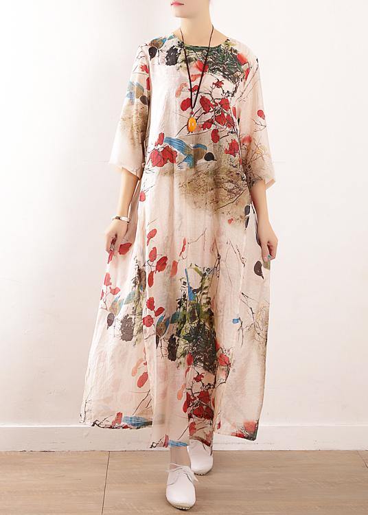 Simple side open silk Tunic Photography prints long Dresses summer - bagstylebliss