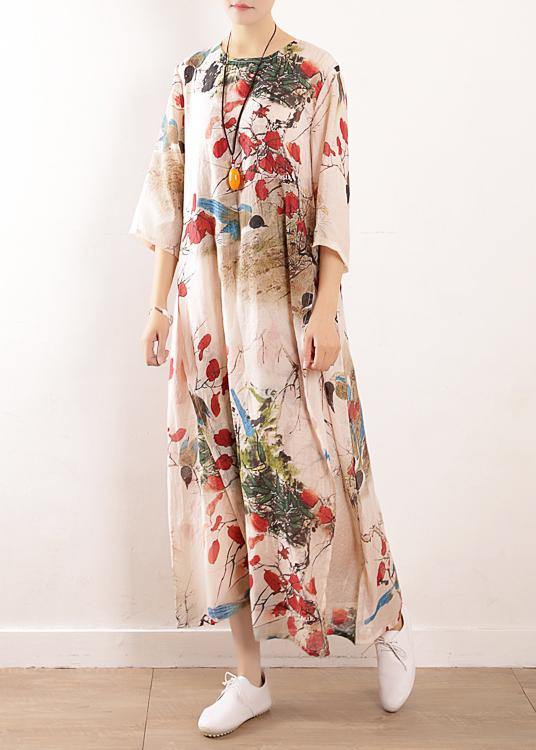 Simple side open silk Tunic Photography prints long Dresses summer - bagstylebliss