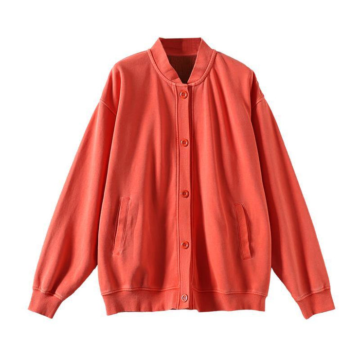 Simple stand collar Button Down tops women blouses Work Outfits red top - bagstylebliss