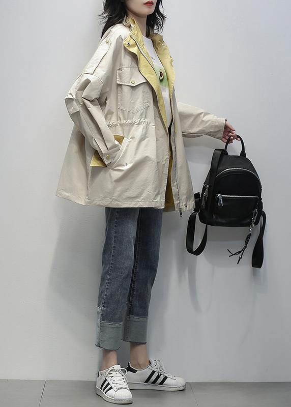 Simple stand collar drawstring Fashion clothes khaki Midi coat - bagstylebliss