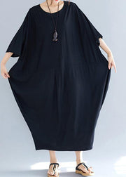 Simple summer Cotton dress o neck loose black Dresses - bagstylebliss