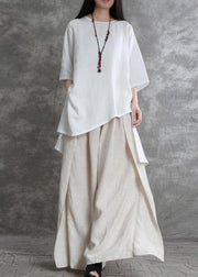 Simple two-piece female summer loose loose white shirt wide-leg pants - bagstylebliss