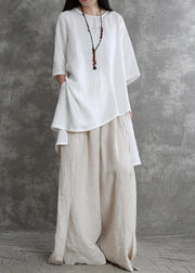 Simple two-piece female summer loose loose white shirt wide-leg pants - bagstylebliss