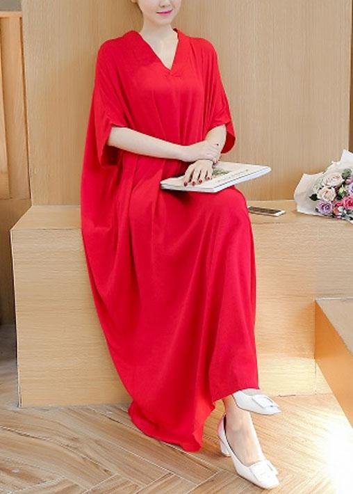 Simple v neck baggy cotton summer quilting dresses Runway rose Maxi Dress - bagstylebliss