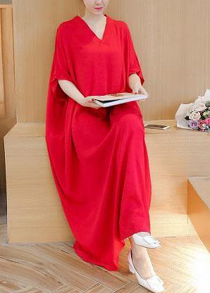 Simple v neck baggy cotton summer quilting dresses Runway rose Maxi Dress - bagstylebliss