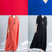 Simple v neck baggy cotton summer quilting dresses Runway rose Maxi Dress - bagstylebliss