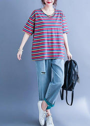 Simple v neck baggy shirts Wardrobes striped blouse - bagstylebliss