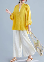 Simple v neck batwing sleeve linen crane tops yellow oversized blouses summer - bagstylebliss