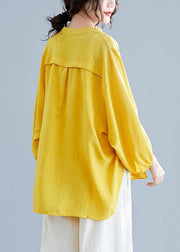 Simple v neck batwing sleeve linen crane tops yellow oversized blouses summer - bagstylebliss