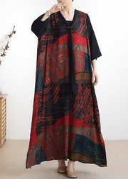 Simple v neck half sleeve chiffon summer Robes Fine Wardrobes red print A Line Dress - bagstylebliss