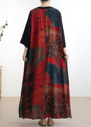 Simple v neck half sleeve chiffon summer Robes Fine Wardrobes red print A Line Dress - bagstylebliss