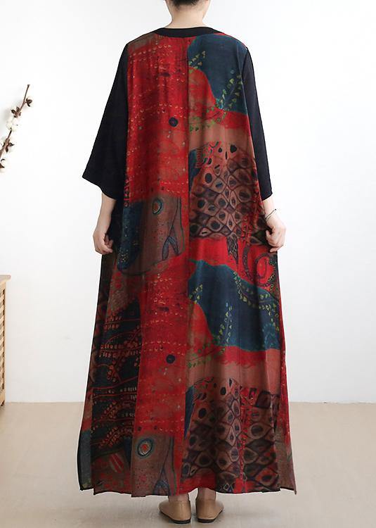 Simple v neck half sleeve chiffon summer Robes Fine Wardrobes red print A Line Dress - bagstylebliss