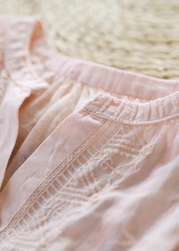 Simple v neck lantern sleeve linen top silhouette Fashion Ideas pink embroidery shirt - bagstylebliss