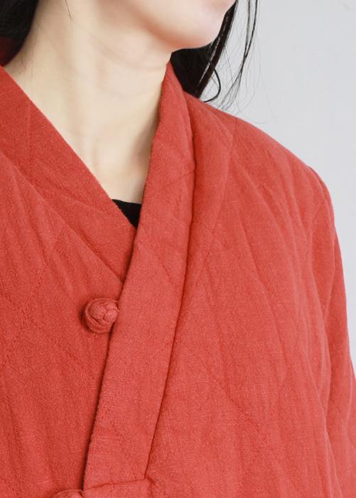 Simple v neck pockets clothes For Women pattern orange Dress - bagstylebliss
