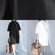 Simple white Cotton tunic dress high neck half sleeve oversized Dress - bagstylebliss