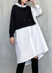 Simple white clothes Women hooded patchwork Dresses - bagstylebliss