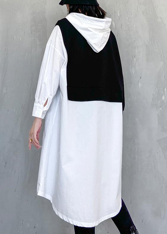 Simple white clothes Women hooded patchwork Dresses - bagstylebliss