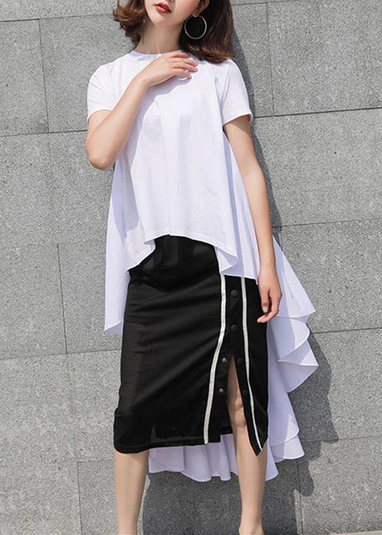 Simple white cotton Long Shirts low high design summer top - bagstylebliss