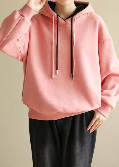 Simple wild cotton Double-layer hooded tunics for women Shirts pink blouse - bagstylebliss