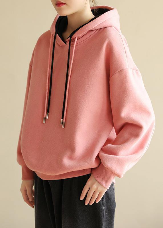 Simple wild cotton Double-layer hooded tunics for women Shirts pink blouse - bagstylebliss