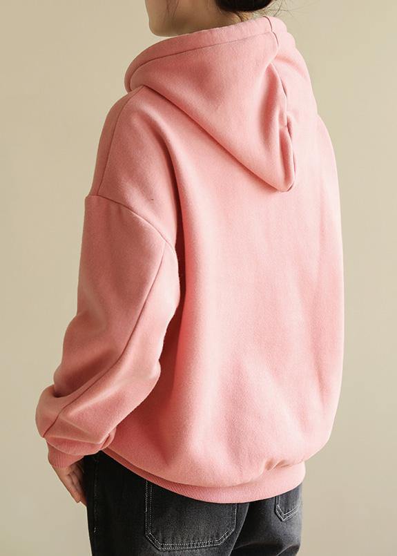 Simple wild cotton Double-layer hooded tunics for women Shirts pink blouse - bagstylebliss