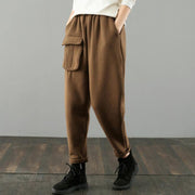 Simple women trousers Thin chocolate Fabrics pockets harem pants wild pants - bagstylebliss