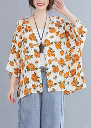 Simple yellow print top v neck Batwing Sleeve blouses - bagstylebliss