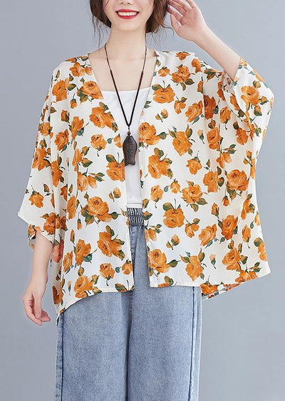 Simple yellow print top v neck Batwing Sleeve blouses - bagstylebliss