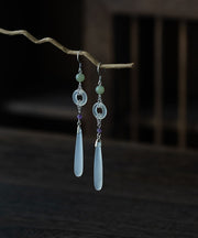 Skinny Black Sterling Silver Chalcedony Crystal Drop Earrings