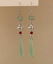 Skinny Cyan Sterling Silver Jade Water Drop Drop Earrings