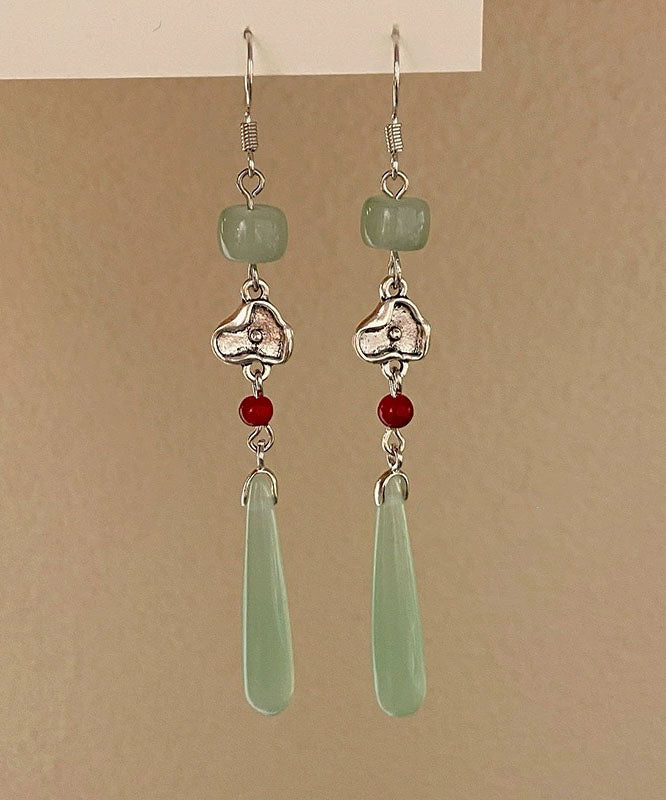 Skinny Cyan Sterling Silver Jade Water Drop Drop Earrings