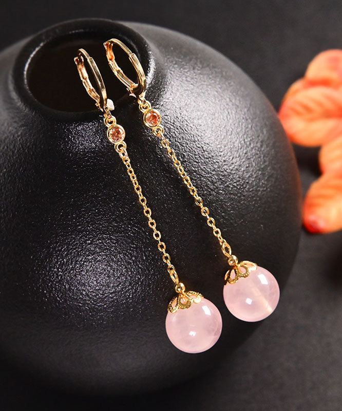 Skinny Pink Sterling Silver Overgild Crystal Zircon Drop Earrings