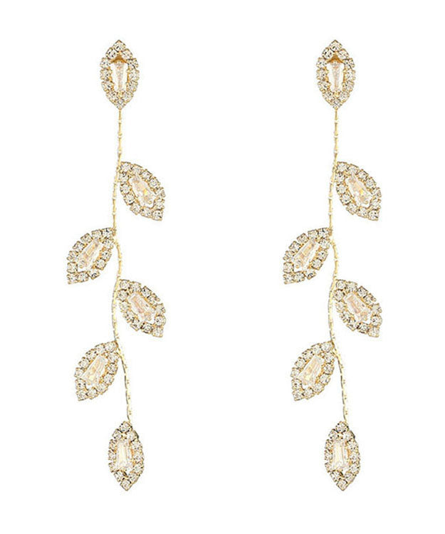 Skinny Silk Sterling Silver Zircon Leaves Tassel Drop Earrings