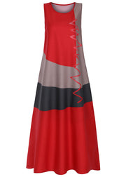 Sleeveless Patchwork O-neck Side Pocket Casual Long Maxi Dress