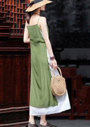 Slim Fit Green Patchwork Cotton Spaghetti Strap Dress Summer