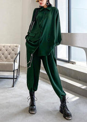 Slim suit female plus size fashion casual green shirt pants two-piece suit - bagstylebliss