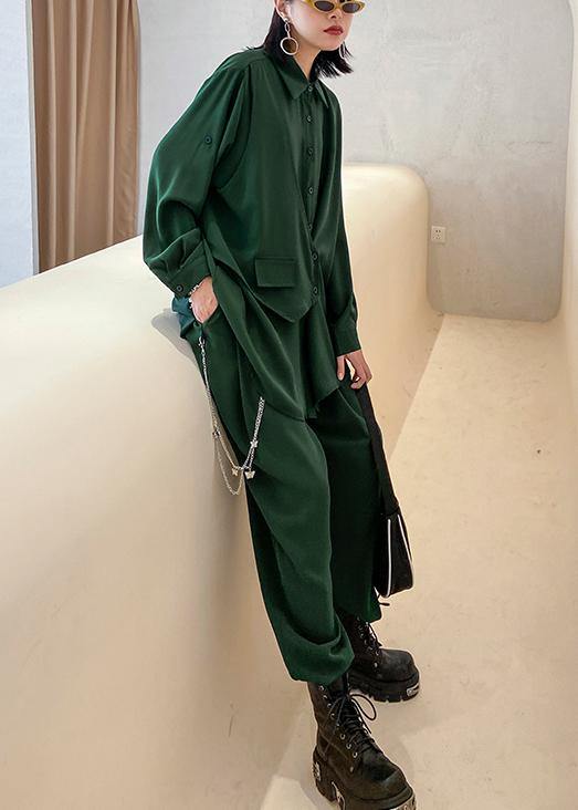 Slim suit female plus size fashion casual green shirt pants two-piece suit - bagstylebliss