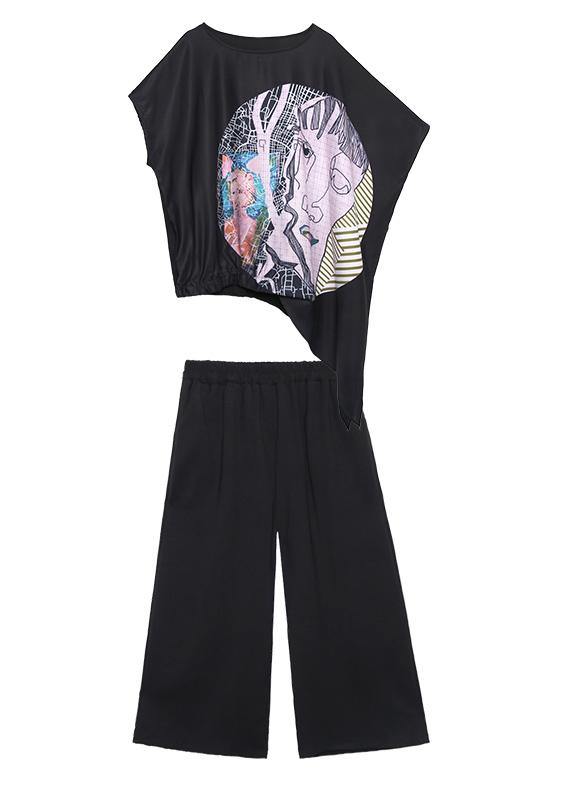 Slim summer large size casual fashion printed T-shirt + wide-leg pants two-piece suit - bagstylebliss