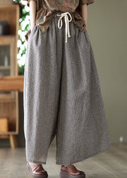 Small Plaid Loose Linen Wide Leg Pants Drawstring Summer