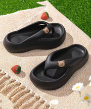 Soft Black Cartoon Splicing Beach Platform Flip Flops